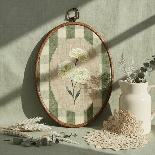 Flower Oval Wall Art, Green Gingham Oval Cottage wall Decor, Retro Botanical Grandma Cottage Core Home Decor for Western Farmhouse Bedroom Living Room, Home Retro Decor Products, 7x10 Inches, 15 thumbnail 8