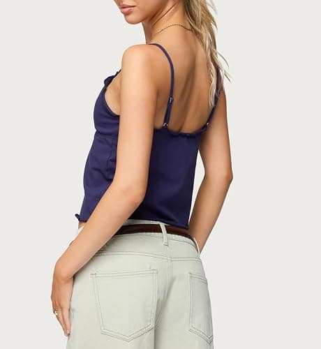 Cute Babydoll Tops for Women Spaghetti Strap V Neck Backless Cami Tops Y2k Going Out Tank Top thumbnail 4