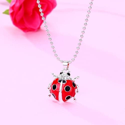 Cykdohy Cute Red Ladybug Pendant Necklace for Women Dainty Beetle CZ Charm Choker Fashion Lovely Animal Funny Coccinella Septempunctata Beaded Chain Necklaces Jewelry Birthday Halloween Party Gifts thumbnail 3