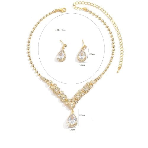 Rhinestone Necklace Earring Set for Women Bridal Wedding Prom Crystal Jewelry Set Sparkling Cubic Zirconia Teardrop Pendant Necklace Earrings Elegant Bridal Accessories for Wedding Prom Party thumbnail 4