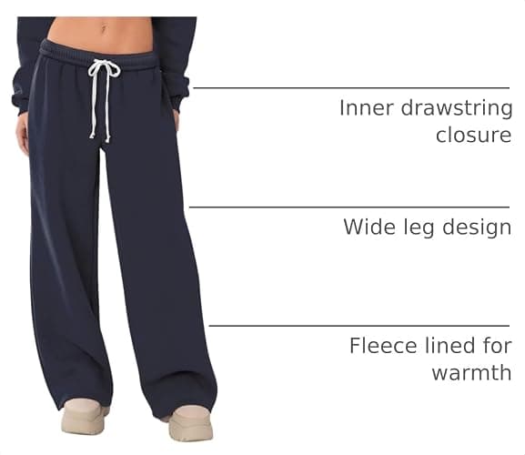 HeSaYep Women's Fleece Lined Sweatpants Wide Leg Thermal Winter Warm Baggy Sweat Pants with Pockets thumbnail 4