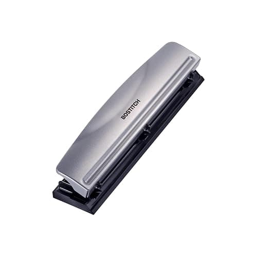 Bostitch Office Premium 3 Hole Punch, 12 Sheet Capacity, Metal, Rubber Base, Easy-Clean Tray, Silver thumbnail 2