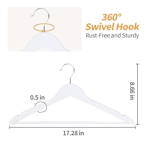 Amazon Basics Wood Suit Clothes Hangers for Closet Organizer, White, 30-Pack thumbnail 2