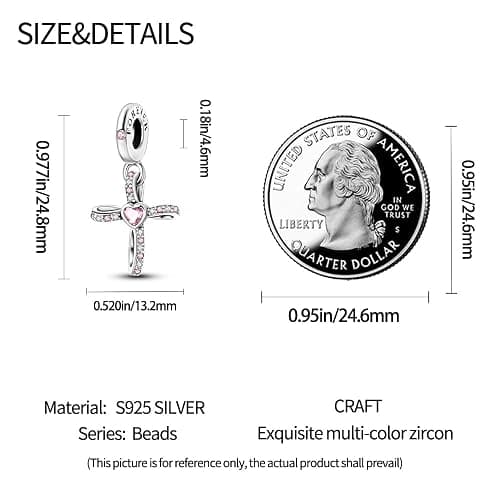 ChenYuTe 925 Sterling Silber Charms für Armbänder, Charms Anhänger Kompatibel mit Pandora Europäischen Armbändern und Halskette Frauen - Rosa Kreuz thumbnail 5