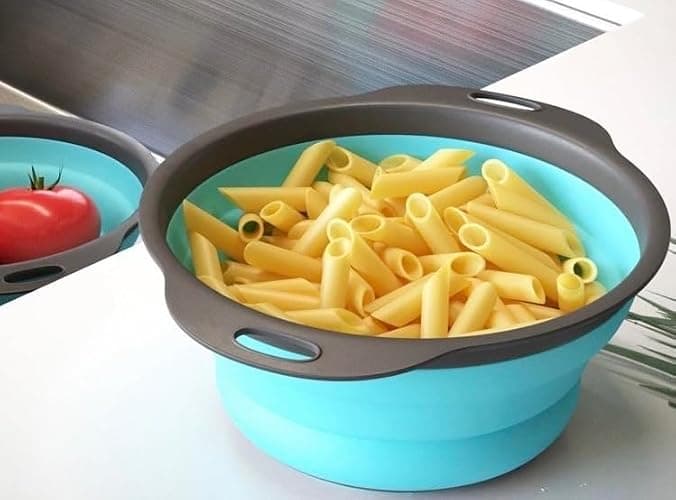 New and improved- Set of 3 Niklye Ultimate Kitchen Strainers—1×10” & 2×12” Collapsible Silicone Colanders. Now more durable and robust for everyday use with pasta, veggies, fruit & more. thumbnail 5