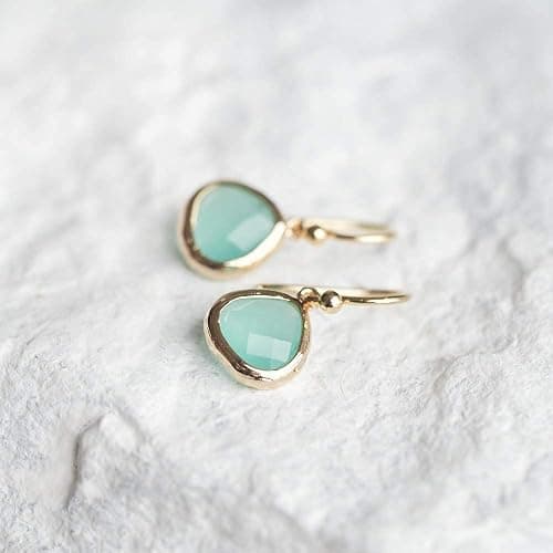 Dainty Aqua Blue Mint Green Dangle Earrings - 14k Gold-Plated, Hypoallergenic, Lightweight Sweet Crystal Glass Drops, Minimalist Beach Jewelry by MJLULU thumbnail 2