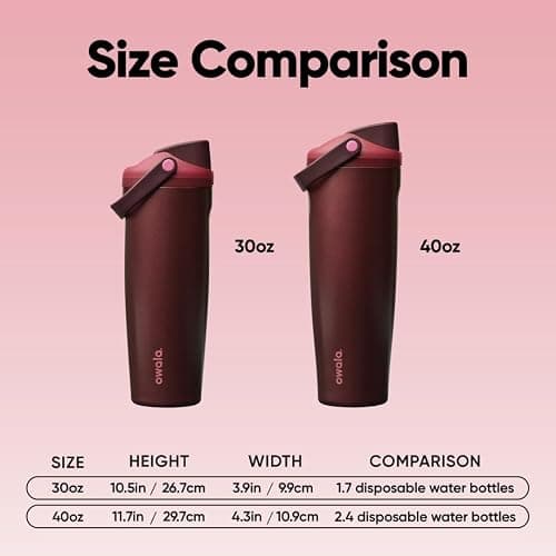 Owala FreeSip Sway Insulated Stainless Steel Water Bottle with Two-Way Spout, Built-In Straw and Bucket Handle, Made for Travel, School, and Sports, 30oz, BPA Free, Leak Proof, Black Cherry thumbnail 3