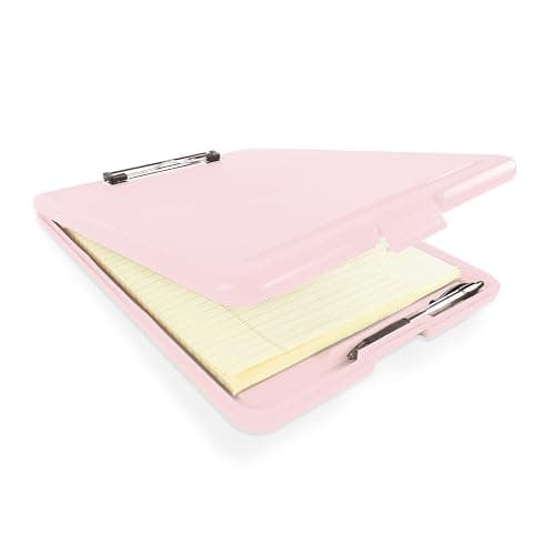 Clipboard with Storage Slim Folding for Nursing, Teachers, Coaches & Office, Plastic Heavy Duty with Pen Holder (9.5โ x 13.5โ) (Light Pink) - Image 1