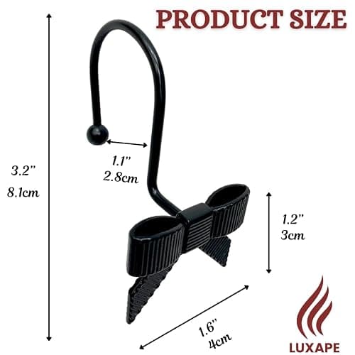 12PCS Decorative Bow Shower Curtain Hooks, Bow Knot Curtain Hooks Shower Rings for Bathroom Room Nursery Art Decors (Bow Knot) (Black) - Black thumbnail 2