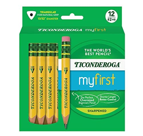 Ticonderoga My First Half-Size Wooden Pencils, Large Triangle-Barrel Pre-Sharpened #2 (HB) Short 4.5" Yellow Pencils with Erasers, Yellow, 12/Pack - Image 1