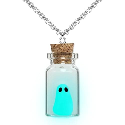 TKHLT Ghost Necklace, (Blue) The Adopt A Ghost in A Bottle Pendant Necklace Halloween Jewelry for Women and Men - Image 1