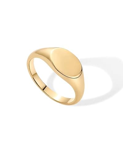 PAVOI 14K Gold Plated Pinky Signet Ring for Women | Lightweight Statement Bands | Chunky Signet Stackable Rings - Image 1