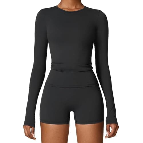 Long Sleeve Crop Tops for Women Workout Seamless Yoga Shirt Slim Fit Athletic Sports Gym Running Shirts - Image 1