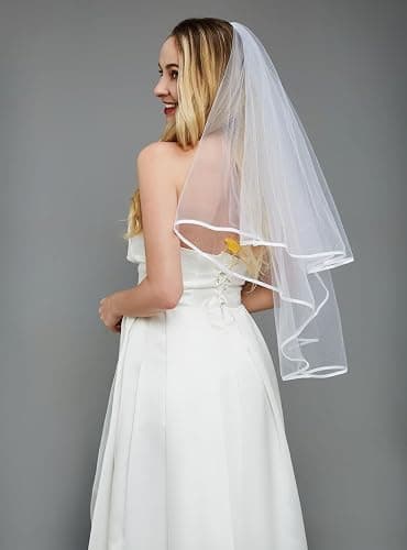 White Bridal Veil 2 Tier Veil with white binding and sash Wedding Veil Bachelorette Party Bridal Shower thumbnail 3