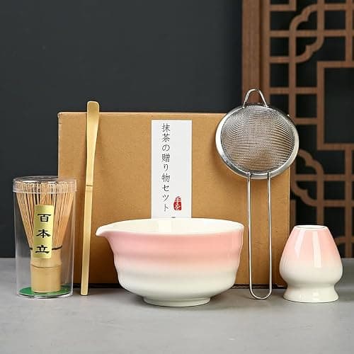 5 Pièces Matcha Kit, Ensemble à Matcha, Kit à Matcha, Avec Cuillere Matcha, Bol Matcha Bec Verseur, Fouet a Matcha, Support de Fouet à Matcha, Tamis à Matcha, pour La Cérémonie Du Thé Matcha (E) - Image 1