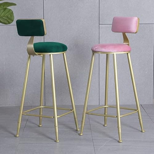 YOUQUEEN Office Chair Bar Stool Bar Chair with Flannel Metal Frame and Back High Bar Chair Suitable for Living Room, Dining Room, Kitchen Home Office Desk Chairs(Pink) thumbnail 2