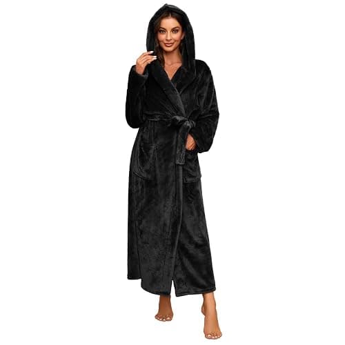 HEARTNICE Womens Long Hooded Plush Robe, Soft Thick Warm Fleece Bathrobe Full Length House Coat - Image 1
