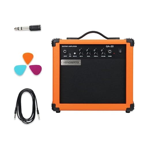 Electric Guitar Amplifier 20w amp Orange Color gain bass Treble 3.5mm aux in Drive 6.5mm Guitar Input Headphone Portable for Beginner Starter Practice Travel amp noiseless Cable Pick and Adapter in - Image 1