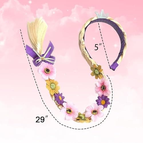 Tatibana Princess Dress up Wigs, Princess Rapunzel Long Braided Wig Headbands with Tiara Flowers Adorn for Girls Costume Accessories, 29 Inch thumbnail 2
