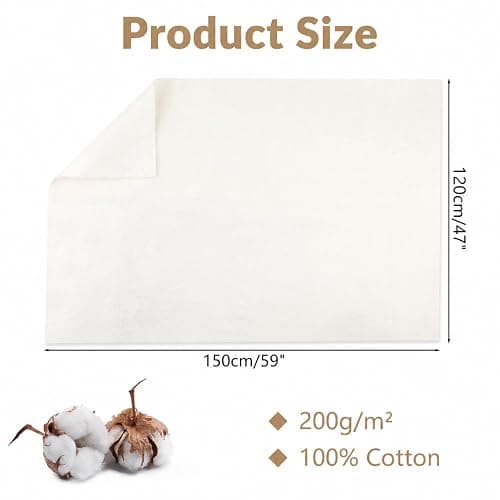 47" x 59" 100% Natural Cotton Quilt Batting, Breathable Crib Size Batting | 200 g/m², Lightweight, for Quilting Potholders, Needle Friendly Seamless Filling for Sewing Crafts thumbnail 2