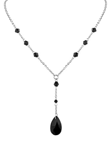 Sacina Gothic Dainty Black Red Teardrop Y Necklace, Gothic Emo Necklace, Goth Jewelry, Christmas Jewelry Gift for Women - Image 1