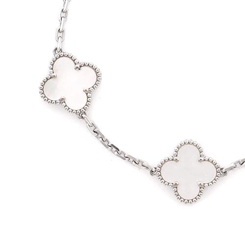 Van Cleef & Arpels, Pre-Loved Vintage Alhambra 5 Motifs Bracelet 18K White Gold and Mother of Pearl, White Gold thumbnail 4