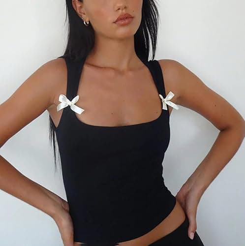 KIGRAD Women Y2k Bow Tank Top Sleeveless Scoop Neck Crop Tops Aesthetic Bow Cami Shirts Preppy Clothes Summer Going Out thumbnail 3