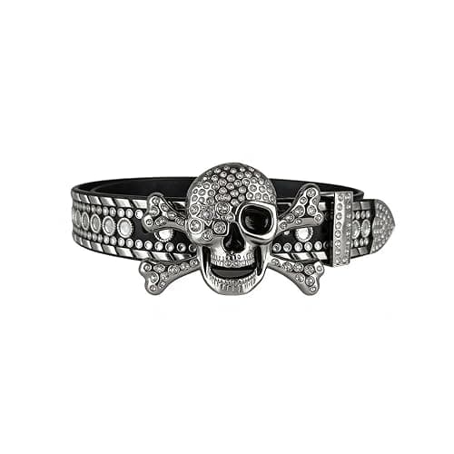 Xsoyad Rhinestone Skull Belt Men Women Skull Rhinestone Belt Studded Punk Y2k Belts Western Cowgirl Belts thumbnail 2