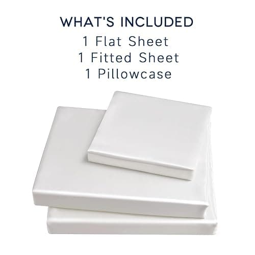 GOLAL Satin Sheets Twin XL Size - 3 Pieces Luxury Silky Soft Bed Sheets, Wrinkle-Free White Satin Silk Sheet Set with 1 Deep Pocket Fitted Sheet, 1 Flat Sheet, 1 Pillow case thumbnail 4