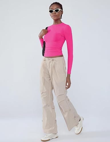 Women's Soft Long Sleeve Shirts Crew Neck Tops Basic Tees Stretchy Going Out Crop Tops Y2K Slim Fit T-Shirts thumbnail 3