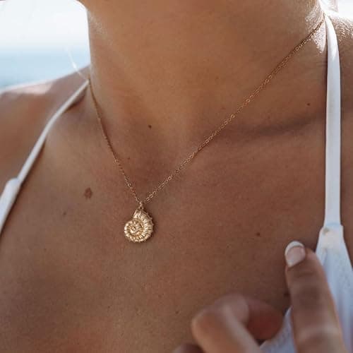 PRTGL Dainty Gold Necklace: 14k Gold Plated Dianty Boots Bow Sun Moon Horse Evil Eye Conch Seahorse Necklace for Women 16.5"+2" thumbnail 3