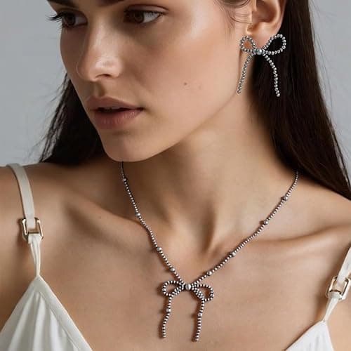 TianRan Navajo Pearl Necklace Western Jewelry for Women Cowgirl Navajo Pearls Bow Necklace Earrings Set thumbnail 5