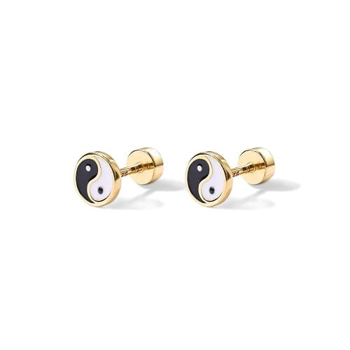 PAVOI 14K Gold Plated 925 Sterling Silver Posts Pair of Flat Back Stud Earrings for Women | Cartilage Helix Piercing | Heart Moon Snake Smiley Butterfly Yin and Yang North Star Earring thumbnail 3