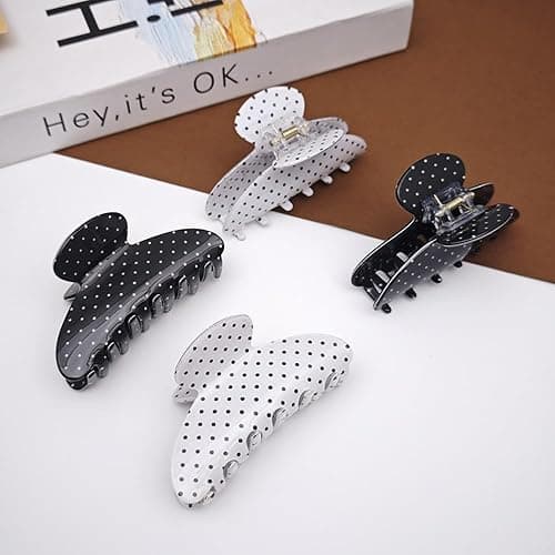 2PCS Large Shark Claw Clips French Sweet Wave Point Hair Clips Black White Hair Clips Back Of The Head Claw Clip Elegant Hair Accessories for Thick Thin Hair for Women's Commuting Daily School Stuff thumbnail 8