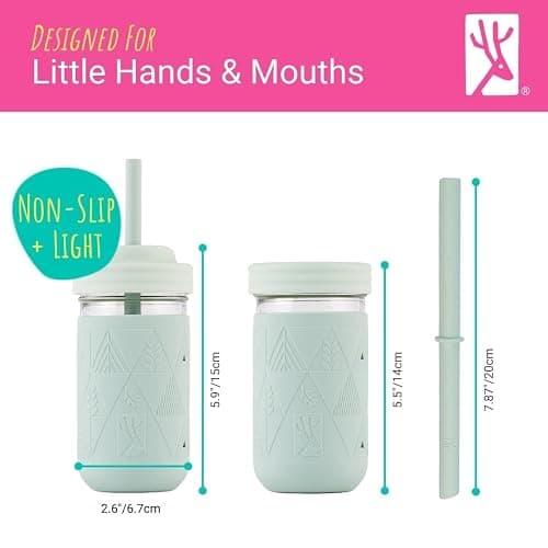Elk and Friends Kids & Toddler Cups | The Original Glass Mason Jars 12 oz with Silicone Sleeves Straws Smoothie Spill Proof thumbnail 2