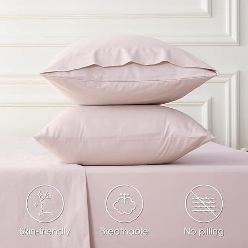 HYPREST Extra Deep Pocket Queen Sheet Sets Fits 18"-24" in Deep Mattress -100% Cotton Queen Sheet Set,Pink Hotel Luxury Soft Wrinkle Free Cooling Sheet Sets for Queen Bed Deep Pocket thumbnail 6
