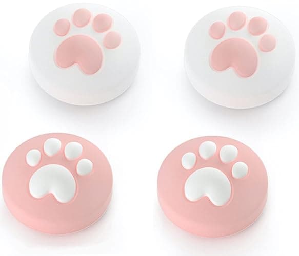 Cute Silicone Joycon Thumb Grip Caps for Nintendo Switch/OLED/Lite Console, Cute Cat Paw Shape Kawaii Silicone Joystick Cover Replacement Thumb Grip Covers for Joycon Switch Controller - Pink, 4PCS - Image 1