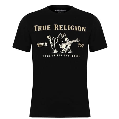 True Religion Men’s Graphic T-Shirt – Short Sleeve Metallic Buddha Tee, Mens T Shirt - Image 1