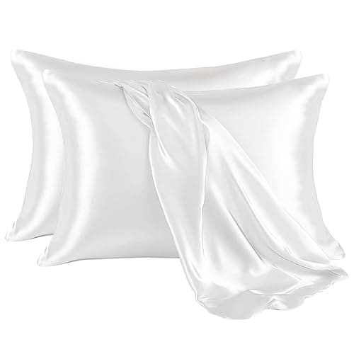 2 Pack Luxurious and Silky Aqua Satin Standard Pillow Cases with Envelope Closure for Hair and Skin(White,20 * 26 inches) - Image 1