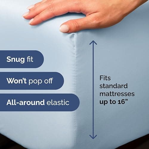 Full Fitted Bed Sheet - Bottom Single Fitted Sheet Only - Ultra-Soft Hotel Luxury Bedding w/ 8-16 Inch Deep Pockets - Breathable, Cooling & Wrinkle Free - Easy-Fit, Fade & Shrink Resistant - Sky Blue thumbnail 3