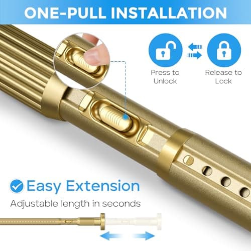 SISELBA Tension Curtain Rod 42-144 Inches, No Drill Adjustable Spring Tension Rod, Push Button to Lengthen & Release to Lock, Heavy Duty Rust-Resistant for Window Living Room Closet Outdoor, Gold thumbnail 2