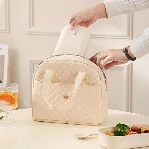 kamumanni Lunch Bag for Women, Small Lunch Box for Women, Insulated Lunch Bag with Front Pocket for Adults (Cream) thumbnail 2