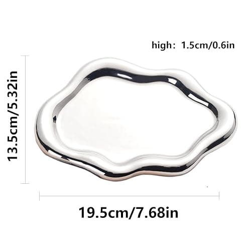 ARJDXDP Keramik Schmuckschale, Ringhalter, Deko Tablett, Schlüsselablage, Ohrringe, Halsketten Schmuckschale Silber Tablett Schminktisch Geburtstagsgeschenk für Frauen(Silber) thumbnail 3