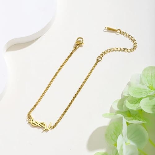 DIPEQOBA Luxury Jewelry Bracelet for Women, 18K gold-plated monogram Starter Bracelet Exquisite SYL monogram interwoven Charm Bracelet Gold Bracelet for Women Girls Gold Jewelry Gifts Gold bracelet thumbnail 3