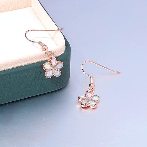CiNily Gold Plated Flower Shaped Opal Hypoallergenic Stud Earrings Flower Dangle Drop Earrings Jewelry Gift for Women Girls Gemstone Earrings - a.dangle flower-pink thumbnail 5
