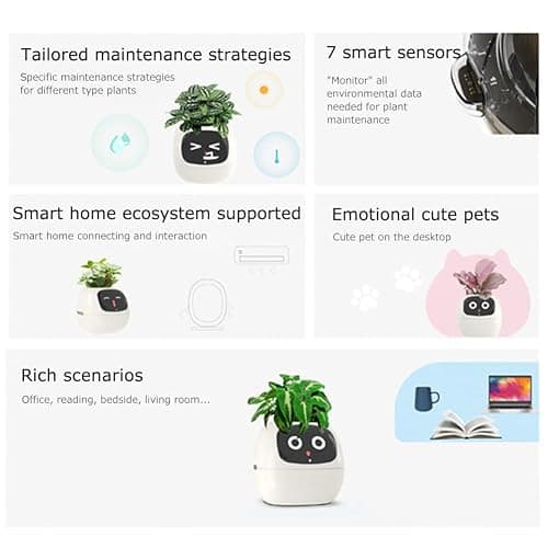 TPHRAVAL Intelligent Flower Pot, Electronic Bud, Maintenance Plant Assistant, Fun Interactive Flower Pot, Indoor Green Planting Monitoring, LCD Screen Display, Cell Phone APP Connection (White) - White thumbnail 8