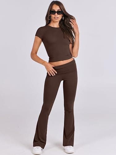 ANRABESS Lounge Sets for Women 2 Piece Foldover Yoga Flare Leggings Pants Crop Tops Casual Y2K Outfits Matching Tracksuit Set thumbnail 7