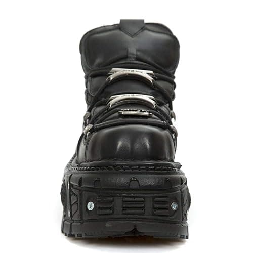 New Rock Ankle Boots M-TANK106-C2 Unisex Metallic Black 100% Leather Goth Emo Rock Platform thumbnail 4