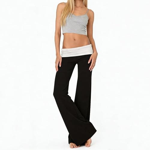 FOMOYUU Lounge Yoga Pants for Women Fold Over Low Waist Wide Leg Sweatpants Flare Leggings Bell Bottoms Y2K Foldover Pants thumbnail 3