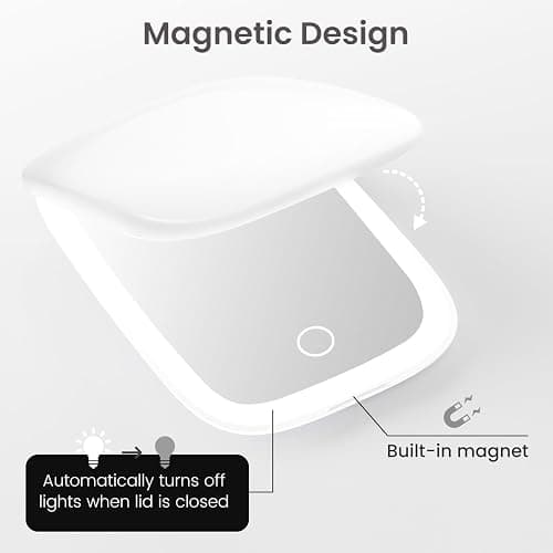 Compact Mirror with Light, 1X/3X Magnification LED Travel Pocket Makeup Mirror with 3 Color Modes, Rechargeable and Dimmable, Portable Lighted Mirror for Women – White thumbnail 8
